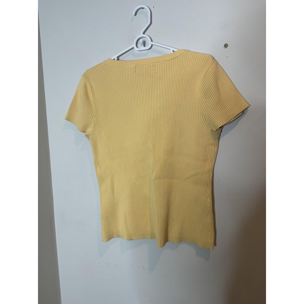 Vintage Tommy Hilfiger Shirt Womens‎ XL Yellow Ribbed Lace Up Japan Y2K Top - Picture 8 of 8